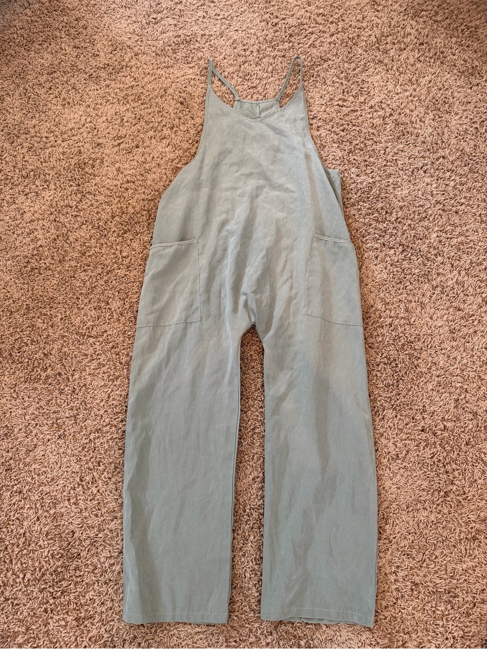 Light Sage Green Wide-Leg Linen Overalls